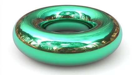 Leinwandbilder - Shiny Green Torus on White Background Studio Shot 3D Rendered Geometric Shape with Reflections and Smooth Surface