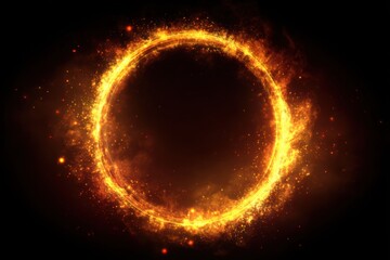 Poster - Abstract Ring of Fire Digital Art Graphic Design Element Glowing Circle with Sparks and Particles on Black Background