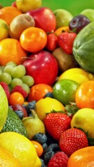 Aufkleber - Various Kind of Fresh Exotic Fruits. Camera Placed on Motion Control System. Filmed on High Speed Cinema Camera. Camera in Motion. Vertical Aspect Ratio.