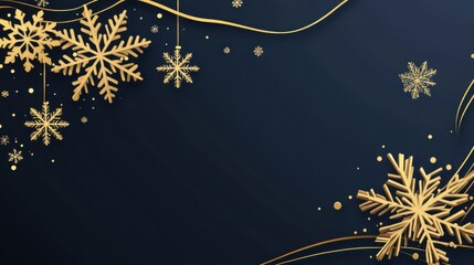 Poster - Elegant Christmas Background with Golden Snowflakes and Lines on Dark Blue Backdrop Festive Holiday Season Design