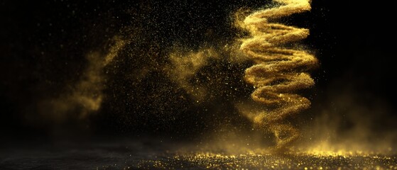 Poster - Golden glitter dust tornado swirling on dark background studio shot abstract art concept luxurious and elegant design element for festive celebration