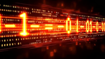 Binary Stream Glowing orange zeros and ones cascade down in a digital matrix of data and code