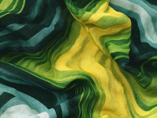 Poster - Abstract flowing fabric close up shot shows yellow green and blue hues creating a soft wavy texture for background or design element