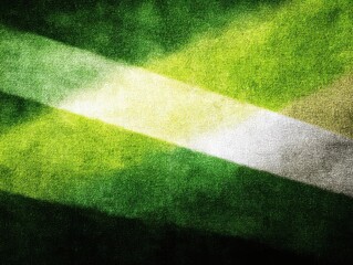 Poster - Green and white striped towel close up abstract texture diagonal light and shadow pattern textile detail