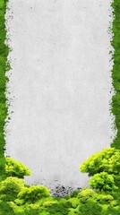 Poster - Green moss frame on white textured background with trees and foliage vertical format nature wallpaper