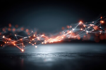 Poster - A futuristic technology network with glowing nodes and interconnected lines creates an abstract and dynamic pattern, suggestive of connectivity and innovation.
