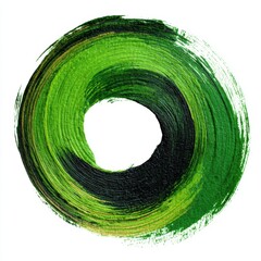 Poster - Abstract green and black paint brushstroke circle on white background studio shot artistic style concept