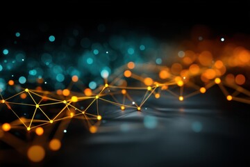 Poster - abstract technology background with glowing nodes connected by lines, showcasing network and data tr