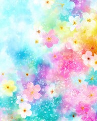 Poster - Watercolor Floral Background with Pastel Colors Delicate Flowers and Dreamy Texture for Spring Summer Designs and Creative Projects