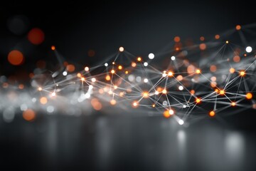 Poster - Abstract 3D network with glowing nodes and lines, creating a futuristic and interconnected feel for technology and innovation concepts, against a dark background.