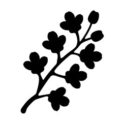 Poster - Elegant silhouette of flowering tree branch with delicate blossoms and buds
