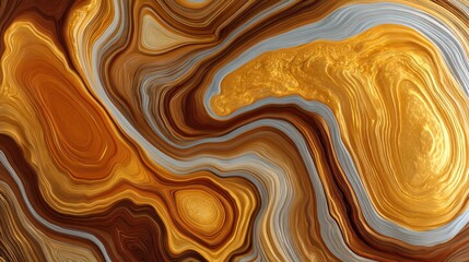 Poster - Abstract Fluid Art Close-Up: Golden Brown and Silver Swirls, Elegant Texture, Decorative Background, Modern Design, Creative Pattern