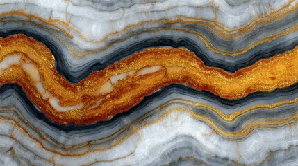 Poster - Abstract Onyx Texture Close-Up: Golden Veins Flowing Through Gray and White Stone, Decorative Art, Elegant Design