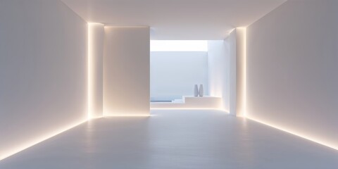 Poster - Modern minimalist interior featuring soft lighting and open space in an architectural design