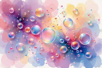 Poster - watercolor painting of delicate bubbles with subtle pastel tones and soft edges