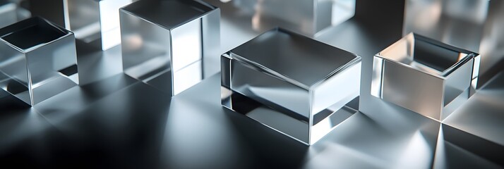 Poster - Transparent cubic geometric shapes arranged on a dark surface.