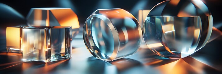 Poster - Geometric glass shapes in vibrant light.