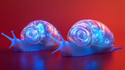 Poster - Two glowing snails, vibrant colors, digital rendering.