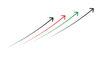 Fototapete - Single headed black red green long arrow icon set. One ended arrow illustration. Arrow icon set. Black green and red single headed curve arrow icon set. Replaceable vector design.