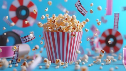 Poster - Popcorn container surrounded by  props and confetti.