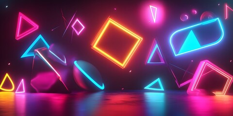 Poster - Colorful geometric shapes in neon light.