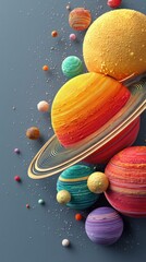 Wall Mural - Colorful Planets and Moons in Space