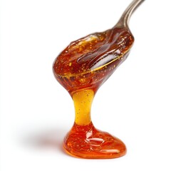 Poster - Honey dripping from a spoon on white background macro shot close up overhead studio shot food photography
