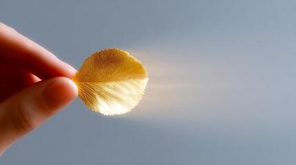 Aufkleber - A delicate hand holds a golden petal against a soft, blurred background. This photo captures the beauty of nature and simplicity. Ideal for design and art projects. AI