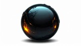 A glowing, cracked, black sphere isolated on a white background representing power and energy.