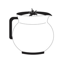 Aufkleber - buttermilk pitcher with cilantro garnish 2d line object. yogurt drink in clay jug. indian lassi topp