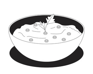 Aufkleber - yogurt garnished with herbal sprig, chopped scallions in bowl 2d line object. healthy probiotic crea