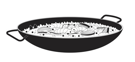 Aufkleber - traditional paella with seafood and peas 2d line object. saffron rice with shrimp, mussels, squid ri