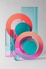 Poster - Colorful abstract geometric shapes stacked in an artistic display in a modern setting