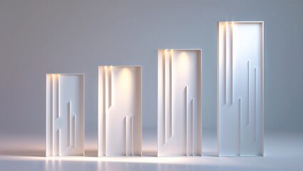 Poster - Modern minimalist sculptures in varying heights displayed with gentle lighting in a studio setting