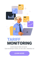 Poster - tariff monitoring businesswoman analyzing data charts graphs on laptop. professional attire with abs