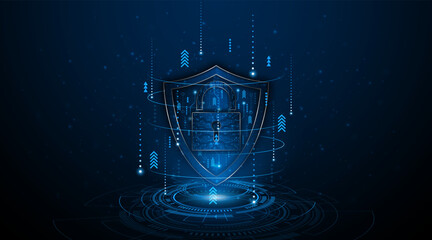 Aufkleber - Cyber ​​security concept with shield symbol and lock. Data protection and cyber privacy. Innovative concept of advanced safety technology	