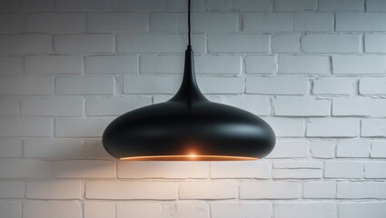 Poster - Black lamp on the ceiling with a white brick backdrop