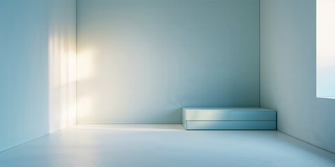 Poster - Minimalist interior design of an empty room with natural light streaming through a window in the late afternoon