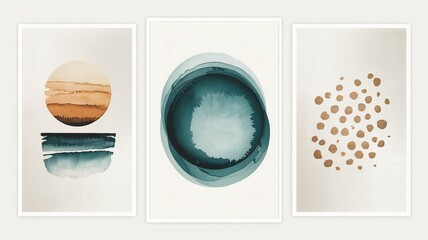 Poster - Abstract wall art print set in minimalist room with neutral tones and indoor plants for calm style