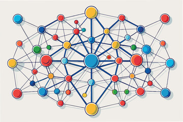 Leinwandbilder - Colorful vector illustration of interconnected nodes representing a complex network structure on a light background