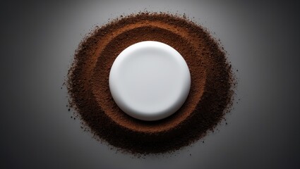 Poster - Coffee grounds set against a white circle background.