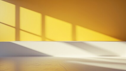 Poster - Panoramic simple background for showcasing products with sunlight and soft shadowed wall.