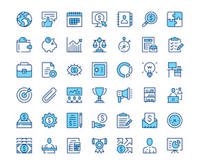 Fototapete - Business icons. Vector line icon set. Modern outline design. Blue concept