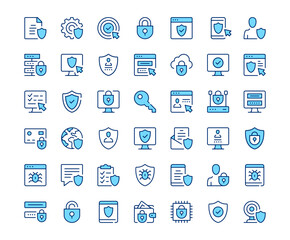 Fototapete - Internet security icons. Vector line icon set. Modern outline design. Blue concept