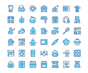 Poster - kitchen appliances icons. vector line icon set. modern outline design. blue concept