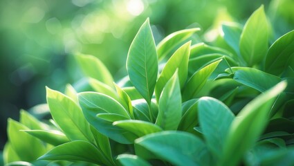 Poster - Detailed image of luminous soft green leaves.
