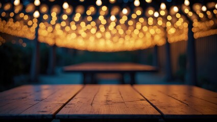 Poster - Vacant table with lights in the background. For product display compilation.