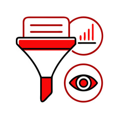 Poster - Data analysis funnel, red and white, for business presentations