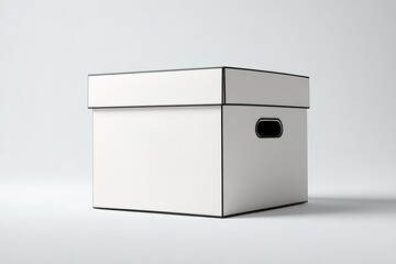Poster - Modern white storage box with black accents placed on a minimalistic background in a well-lit studio environment