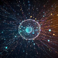 Poster - Cyber Big Data Flow Particles Bokeh. Digital Neural Network. Concept of AI Artificial Intelligence Technology Machine Deep Learning.